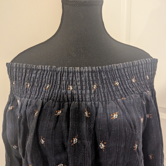 INDISKA | Off-Shoulder Navy Cotton Bohemian Beach Summer Dress, 3/4 Sleeve, Med. - Picture 2 of 8
